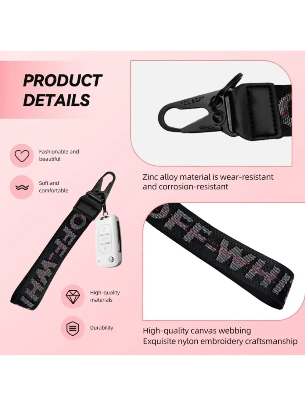 Trendy Webbing Keychain Wrist Strap, Car Key Accessories & Letter Pendant Charm
